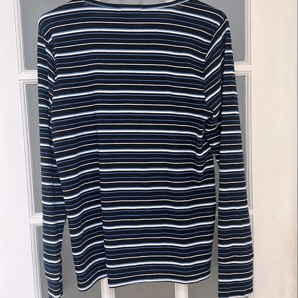 Gap Womens Metallic Blue Striped Feather Tee Long Sleeve Top, Size L - Picture 2 of 5